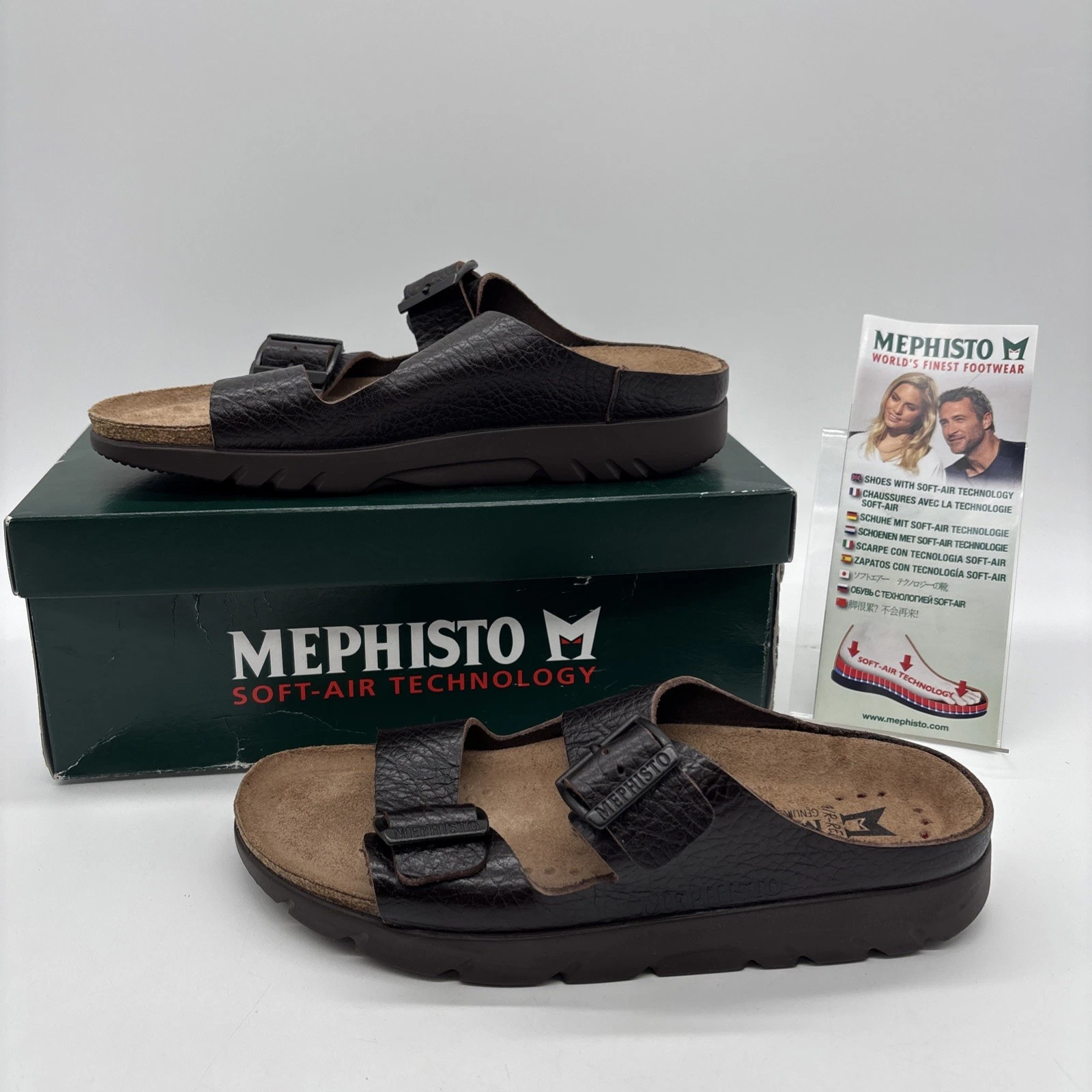 Mephisto Zonder Dark Brown Buffalo 4451 Comfort Sandal Slide Men's Size 9 EU 43