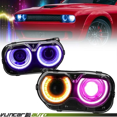Pair For Dodge Challenger 2015-2023 RGB DRL Headlights Headlamps APP Left Right