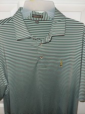 Peter Millar Polo Golf Shirt Mens Large Green Stripe Short Sleeve Performance