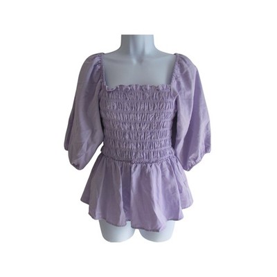 Vero Moda Peplum Top US S Lavender Smocked Puff Sleeve Cottagecore Square Neck