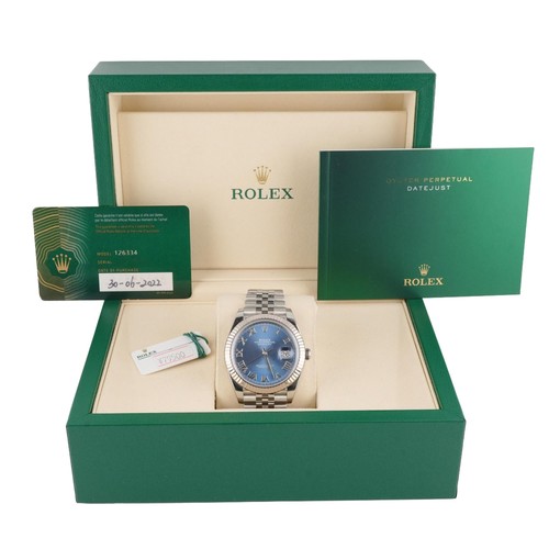 Rolex 126334 Datejust 41 mm Blue Roman Dial Jubilee Bracelet Box and Papers 2022