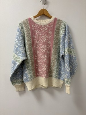 VTG  Carriage Court Sweater Womens Sz 1X Pastel Floral Knit Pullover USA 80s