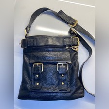 Black Vegan Leather Crossbody Bag w/ Compartments  Pockets  Gold Hardware X