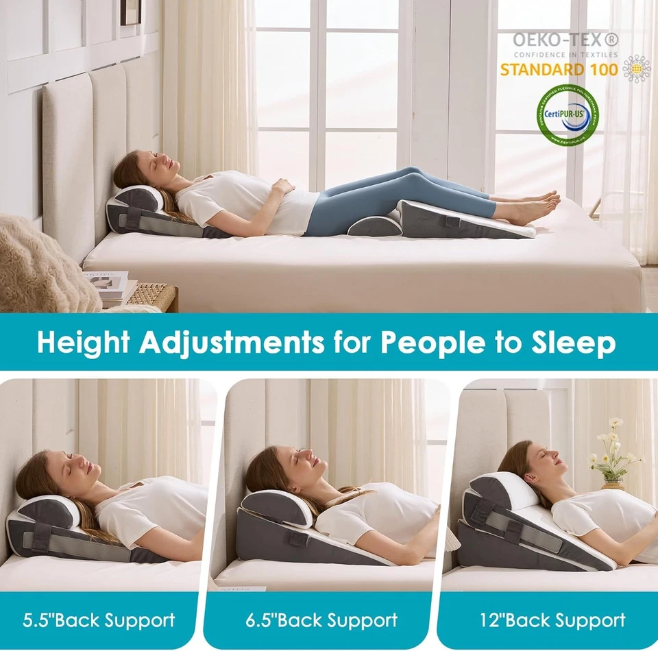 Juego de almohadas de cuña de 3 piezas para después de la cirugía, almohada de cabeza ácido 12 en + 1, blanco/gris Foto 3 de 4