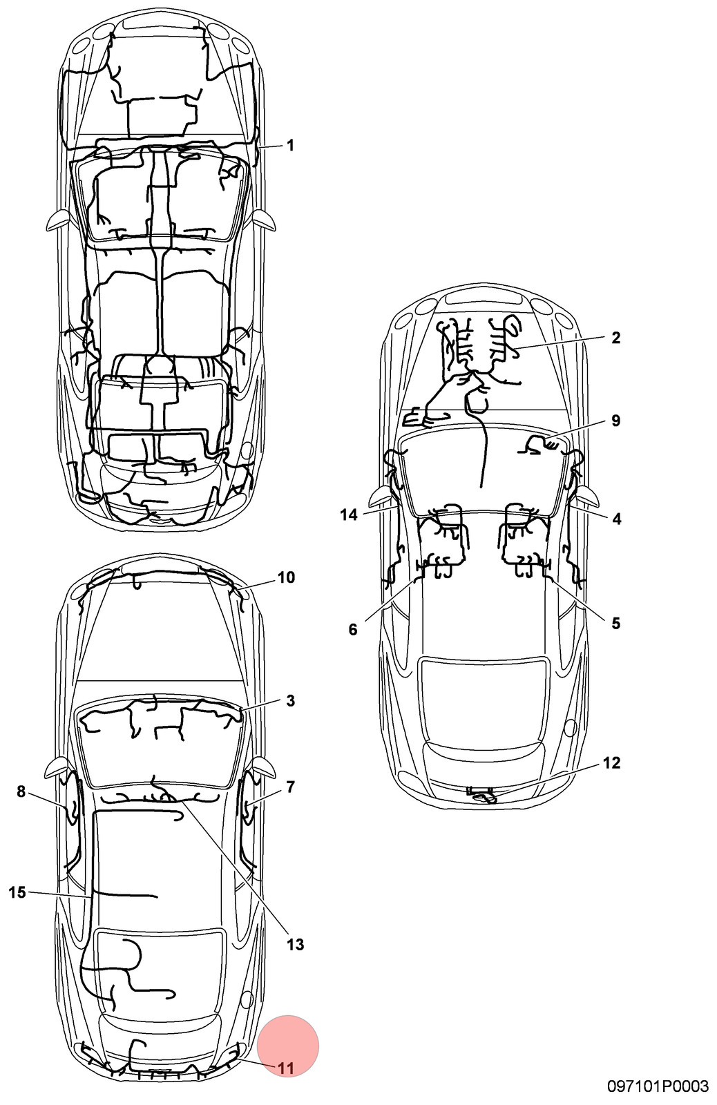 Bentley Continental GT 2010-2012 Rear Bumper wiring harness with parking sensor P/N 3W0971104G