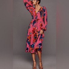 Anthropologie X Farm Rio Long-Sleeve V-Neck Maxi DressMulticolor Size M NWOT