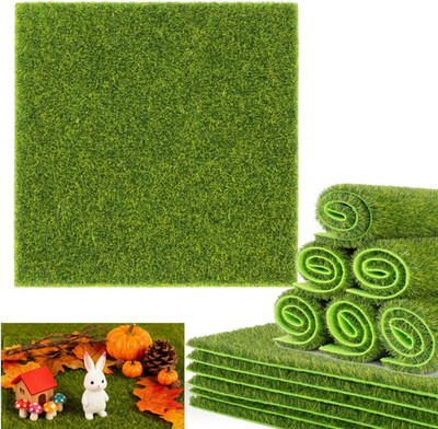 MAQIHAN Fake Grass Decor for Crafts - 6 PCS Artificial Grass Mat for Crafts Deco
