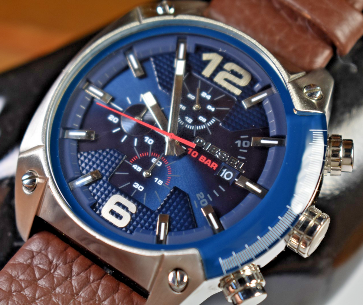 オーダー DIESEL Overflow DZ-4400 Men's Blue Chrono Watch NEW BATTERY