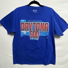 Nascar Fanatics Shirt Large Daytona 60th Annual 2018 Blue Word Center of Racing