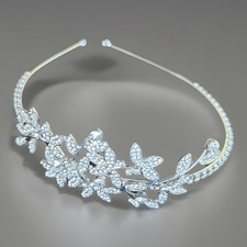 NEW Bridal Rhinestone Floral Tiara Headband Silver Crystal Leaf Garden Wedding