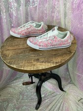 Heavily Embellished Faux Pearl White  Pink Lowtop Chuck Sneakers Sz 8 NWOB