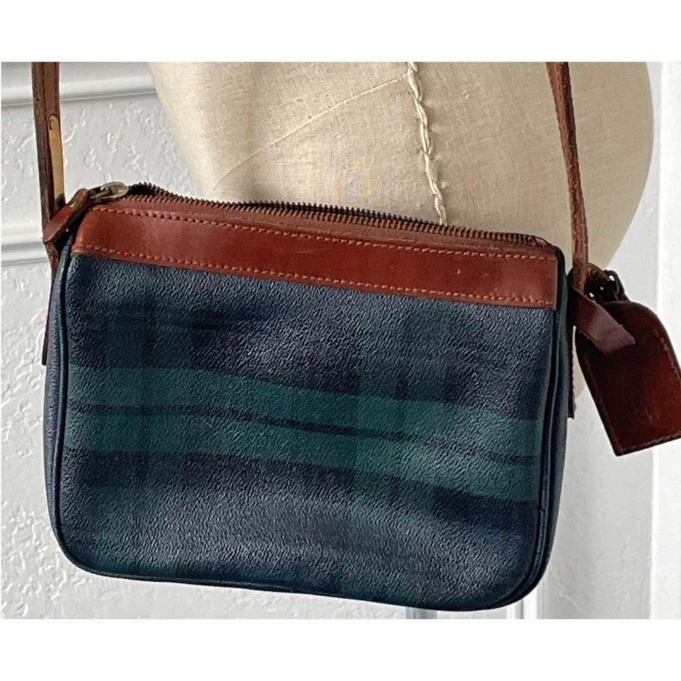 Vintage Polo Ralph Lauren Green Navy Black Plaid Crossbody Shoulder Bag - Image 2 of 4