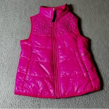 Lands' End Vest Girls Medium 5-6 Pink Lightweight Floral Stitching Full Zip