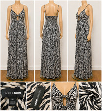 Fashion Nova Black/White Zebra Print V-Neck Tie Front Maxi Dress M