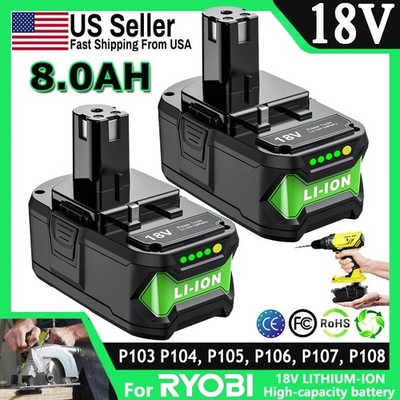2X For RYOBI 18V 8.0Ah P108 High Capacity Battery 18 Volt Li-Ion One Plus 8.0AH