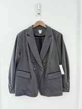 NWT Women  s Chico's Menswear Herringbone Black Knit Blazer Jacket Size 3 159