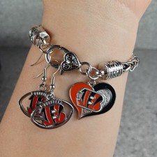 Buffalo Bills Earrings Charm Bracelet Bundle Football Fan Jewelry