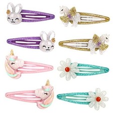Wingchold Girls Flower Snap Hair Clips, 8Pcs Unicorn No Slip Metal Hair Clips,
