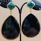 HSN CAROL BRODIE Gold Vermeil Faceted Black & Green Onyx Pear Drop Earrings