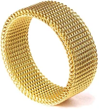 Real 18K Gold Filled Forever Love Italian Flexible Mesh Band Ring, Size 12 L241