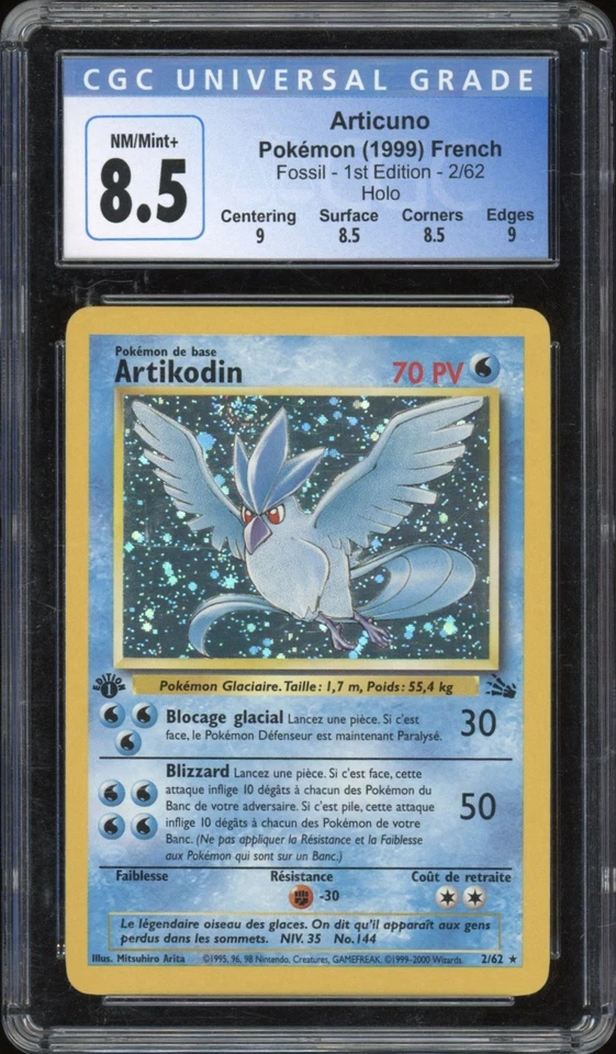 2000 Pokemon FRENCH 1st Edition Fossil Artikodin-Articuno Holo 2/62 CGC 8.5