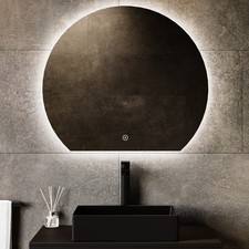 Half Circle Backlit Heated Bathroom Mirror with Lights 800 x 700mm - Ara ARA800