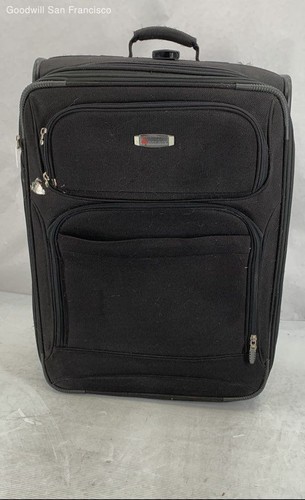 Delsey Black Lightweight Pockets Rolling Wheels Travel Luggage Suitcase 24