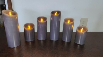 SET OF 6 LUMINARA ASSORTED SIZE FLAMELESS LED PILLAR CANDLES - DARK GRAY - NWOB