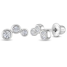 Bezel Climber Kids / Children's / Girls Earrings Screw Back - Sterling Silver
