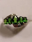 VTG 925 "DV" 5 Oval Green Chrome Diopside Gemstones & 2 CZ Accents Ring Sz. 6