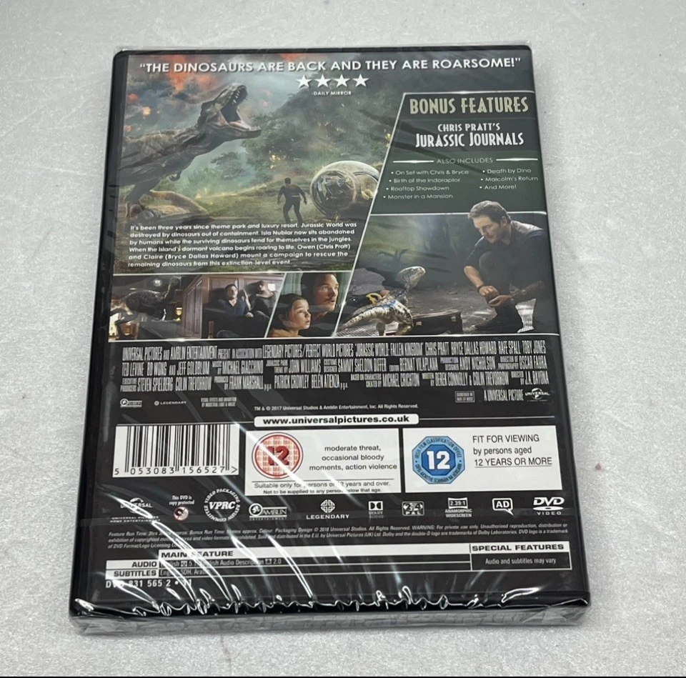 Jurassic World Fallen Kingdom DVD (2018) Chris Pratt Bryce Dallas Howard New - Image 2 of 2