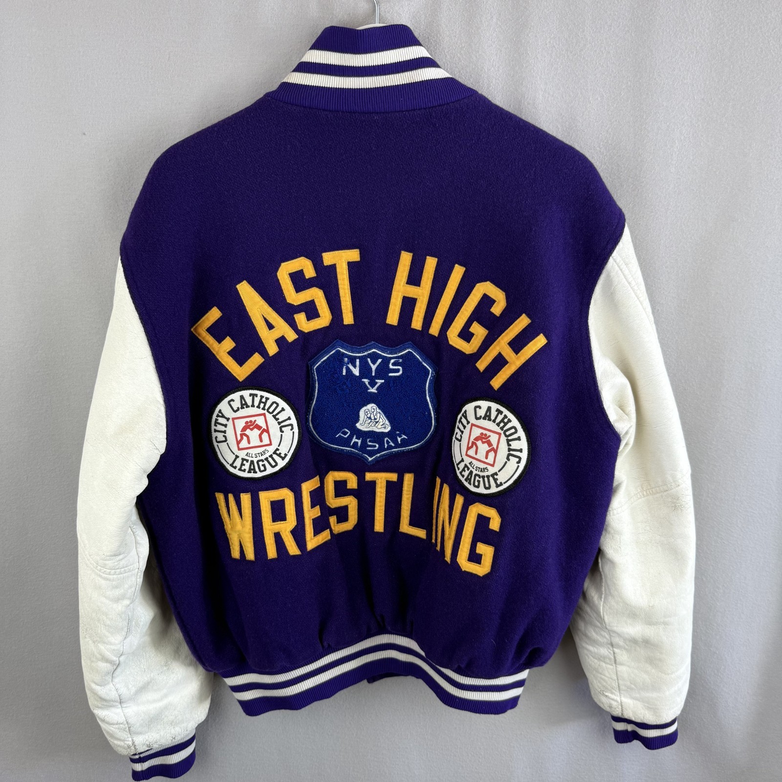 Vtg 90s East High Letterman Jacket Mens Large New York Wool Varsity Wrestling