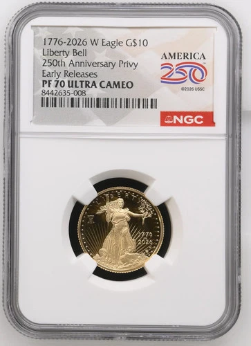 2026-W 1/4 OZ Proof Gold Eagle 250 Liberty Bell NGC PF70 (1776-2026)