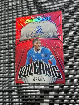 2023-24 Amadou Onana Auto /10 Obsidian Red Flood Volcanic Everton