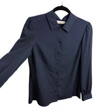Tory Burch Womens Sz 6 Navy Button Down Blouse Minimalist Classic Modern Preppy