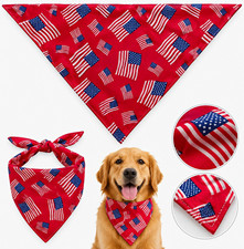 USA Flag Dog Bandana Patriotic Red Pet Scarf Tie-On Neckerchief 25x18x18
