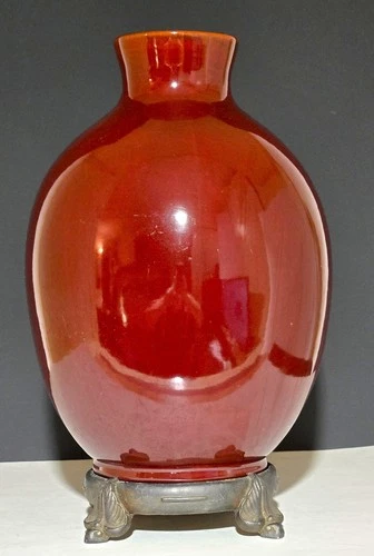 Roseville Pottery Vase Lamp Pauleo Factory Burgundy Red