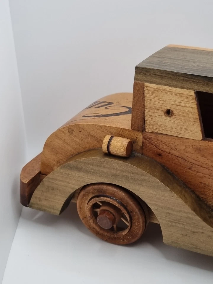 Hand Crafted Wooden Ford 1929 Classic Car Cuba Wood Model Toy Display 15" Rare - Image 4 of 4