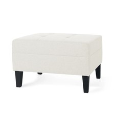 Upholstered tufted ottoman with wooden legs