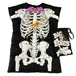 Vintage Halloween Skeleton Handmade Costume with Treat Bag Kids Medium 1980s