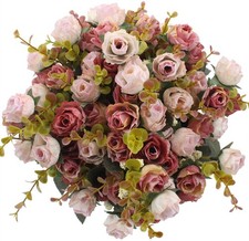 Duovlo 7 Branch 21 Mini Rose Heads Artificial Flowers Bouquet Wedding Home Offic