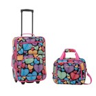 Rockland Rio 2pc Softside Carry On Luggage Set, Multicolor Heart Design - F102