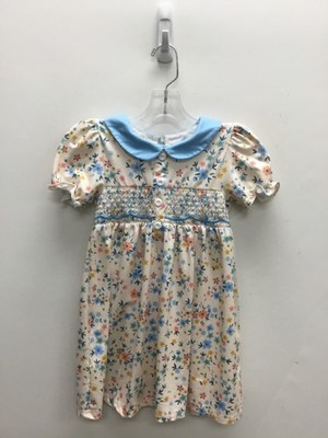 SIZE L Cream Blue/Multi Flowers Girl's Dress