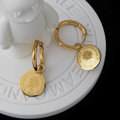 Woman 18K Gold Plated Elizabeth Queen Earring Clip Round Hoop Huggie Drop Dangle
