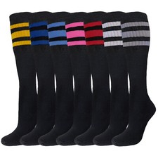 12 PAIRS BLACK TUBE SOCKS STRIPED 22 INCHES LONG SOCKS OLD SCHOOL COTTON SOCKS