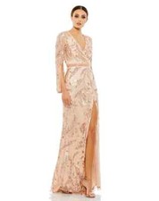 Mac Duggal Women's Sequin Wrap Long Sleeve Gown Rose GOLD size 18 NEW $598