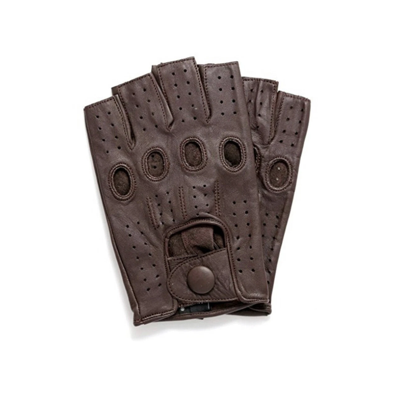 Driving Gloves Fingerless Car Motorcycle Real Leather Police Gloves Brown H-10