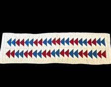 Vintage Granny Couch Throw Cover 66" x 20" Red White Blue Triangles