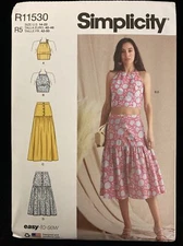 Simplicity R11530 Cropped Halter Top & Tiered, Fitted Skirt Sz 14-22 UC S9613
