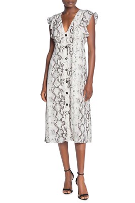 Laundry Midi Slip Dress Python Button Front Lined Ruffle M Chiffon NWT$149